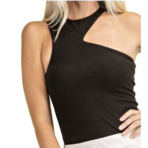 Black Velour Asymmetric‎ Bodysuit | Glam | Large | NWOT | SKU222